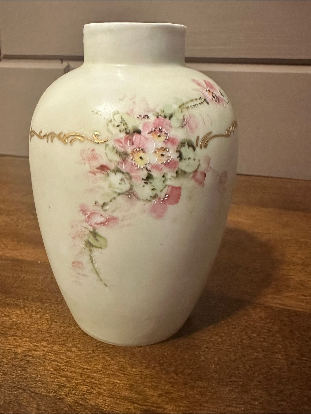 Vintage Hand-Painted Floral Porcelain Vase dated and signed.